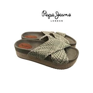 New Pepe Jeans London Rodeo Tape Platform Slide Sandals Women's 39 US 9
